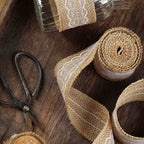 2" x 16FT Natural Jute Burlap Ribbon With Wavy Lace