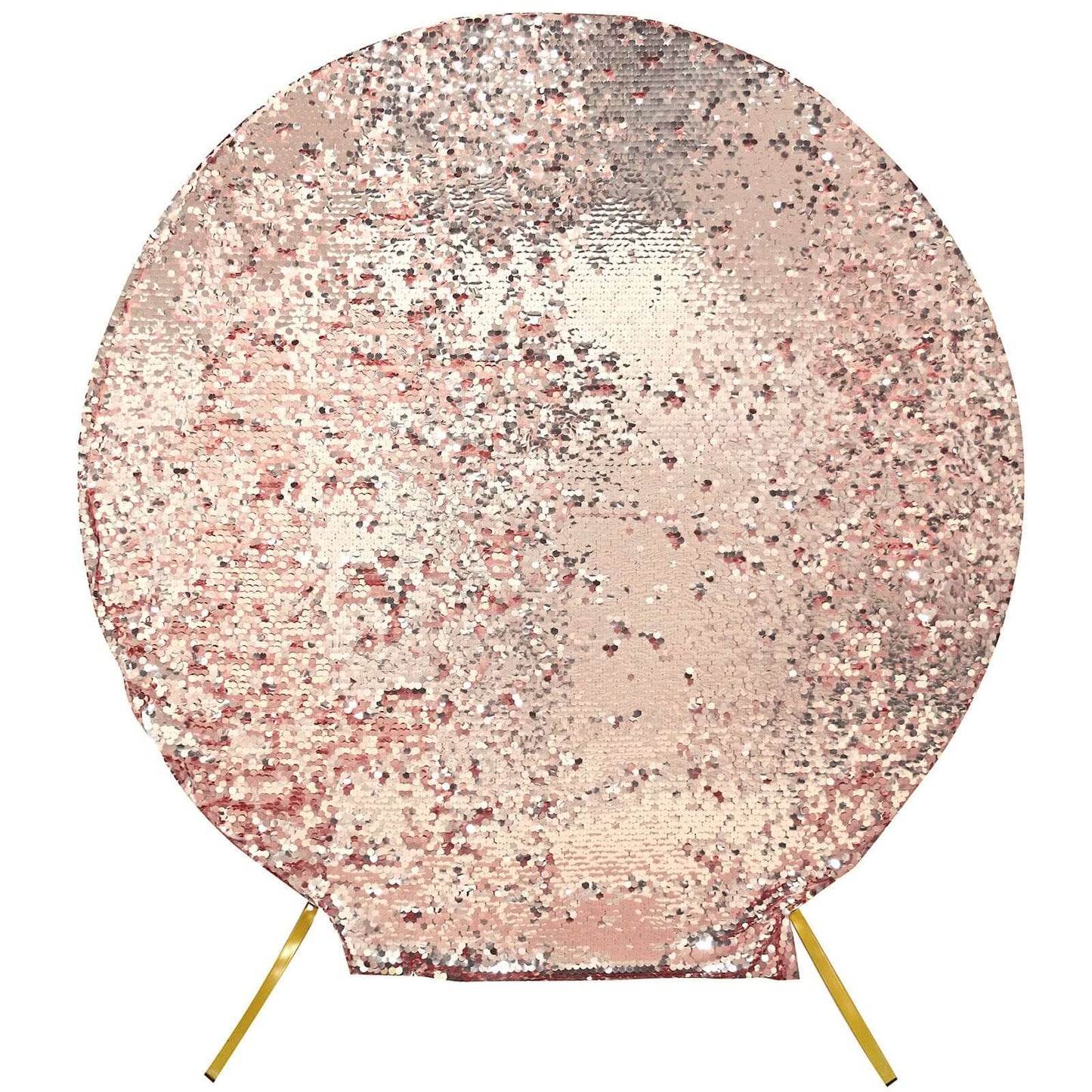 7.5ft Sparkly Rose Gold Double Sided Big Payette Sequin Wedding Arbor Cover, Round Fitted Backdrop Arch Cover