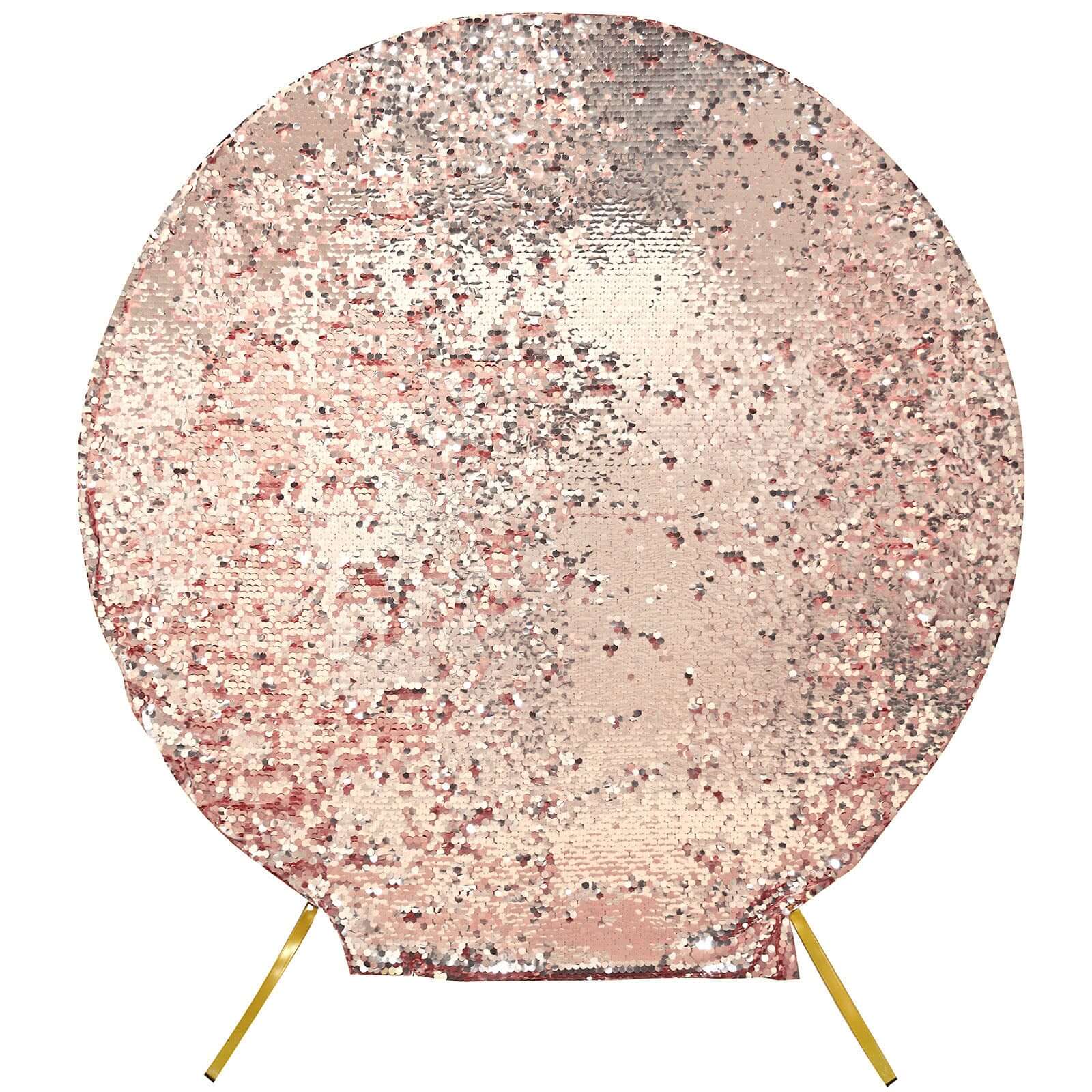 7.5ft Sparkly Rose Gold Double Sided Big Payette Sequin Wedding Arbor Cover, Round Fitted Backdrop Arch Cover