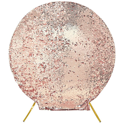 7.5ft Sparkly Rose Gold Double Sided Big Payette Sequin Wedding Arbor Cover, Round Fitted Backdrop Arch Cover