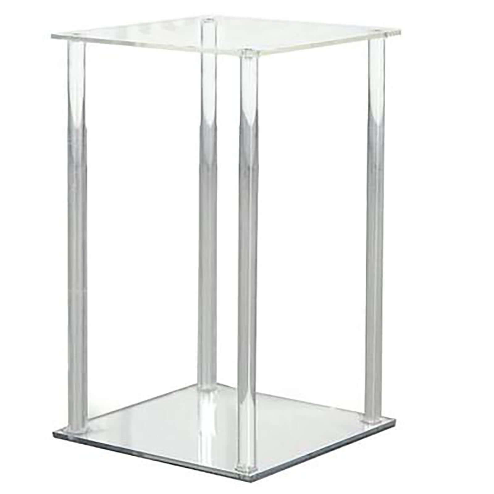 Acrylic Flower Vase Pillar Stand with Square Mirror Base Clear - Stylish Wedding Table Centerpiece 16"