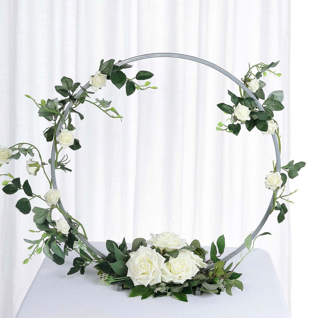 24" Silver Round Arch Wedding Centerpiece, Metal Hoop Wreath Tabletop Decor