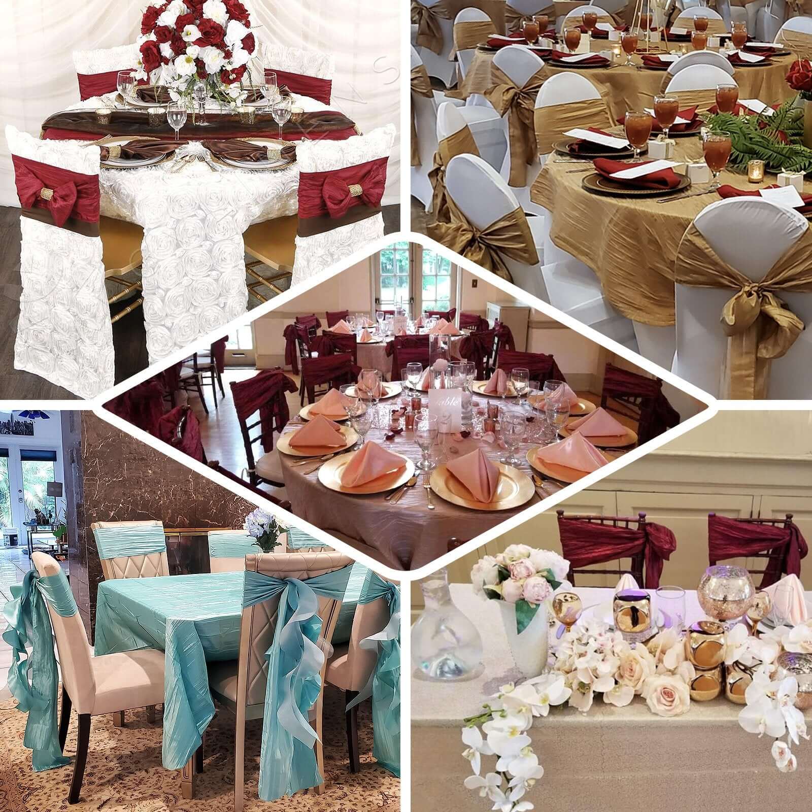 5 Pack Taffeta 6"x106" Chair Sashes Dusty Rose Accordion Crinkle Texture - Stylish Decor for Weddings & Gatherings