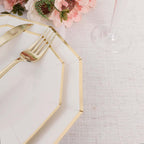 25-Pack Paper 9" Decagon Dinner Plates in White with Gold Foil Rim - Disposable Geometric Party Plates for Modern Weddings & Events