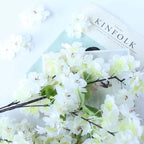 4 Bushes 40" Tall White Artificial Silk Cherry Blossom Flowers, Branches