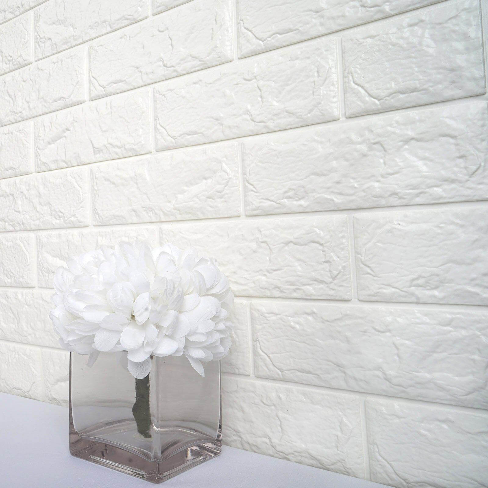 10 Pack White foam Brick Peel And Stick 3D Wall Tile Panels - Covers 58sq.ft