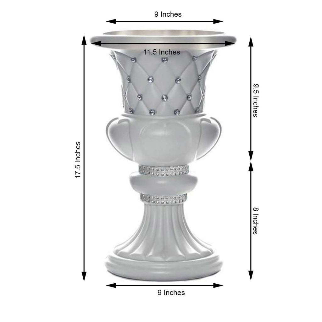 2 Pack White Crystal Beaded Italian Inspired Pedestal Stand Flower Plant Pillar With 10mm Crystal Studs - 18" Tall PVC