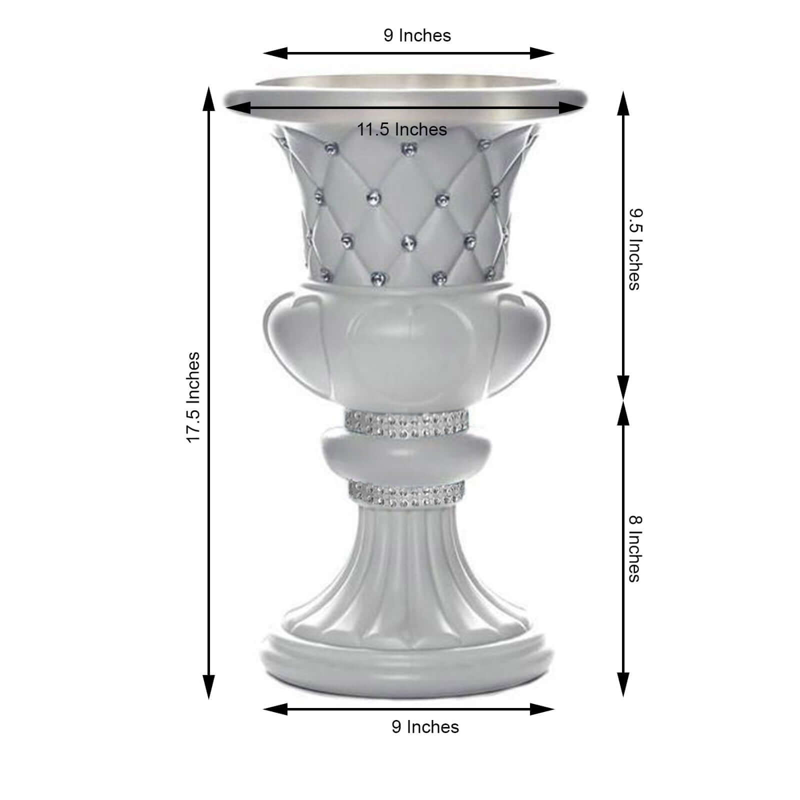 2 Pack White Crystal Beaded Italian Inspired Pedestal Stand Flower Plant Pillar With 10mm Crystal Studs - 18" Tall PVC