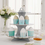 3-Tier Cardboard Cupcake Stand White - Sturdy & Collapsible Dessert Treat Tower with Gold Scalloped Rim for Baby Shower Wedding & Party Decor 13"