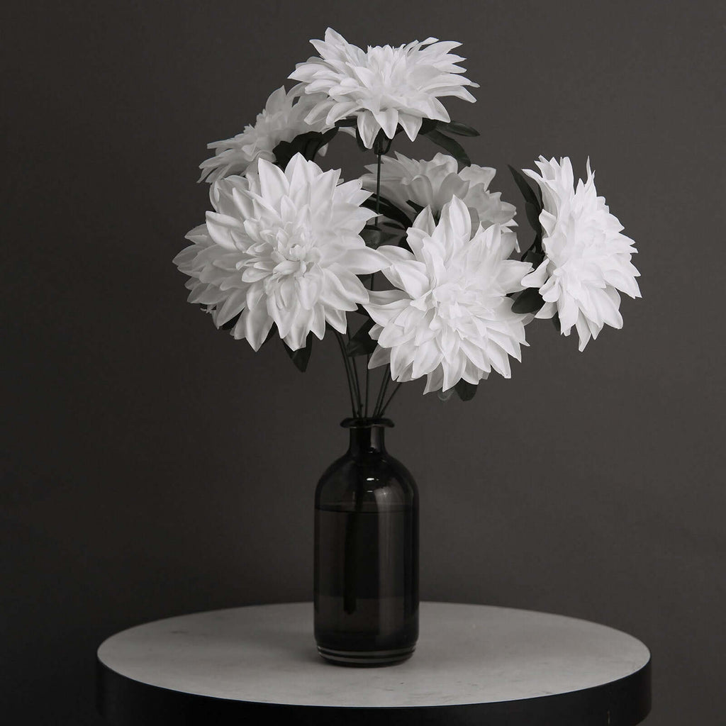 2 Bouquets 20" White Artificial Silk Dahlia Flower Spray Bushes