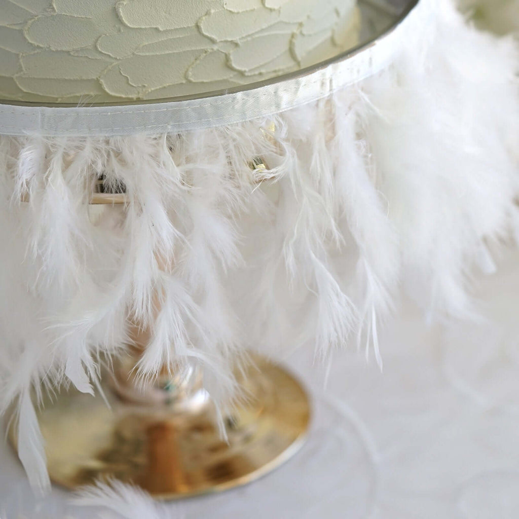 39" White Real Turkey Feather Fringe Trim With Satin Ribbon Tape