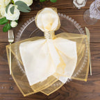 10 Pack Organza 23"x23" Napkins Gold - Exquisite Sheer Cloth Napkins for Formal & Casual Events