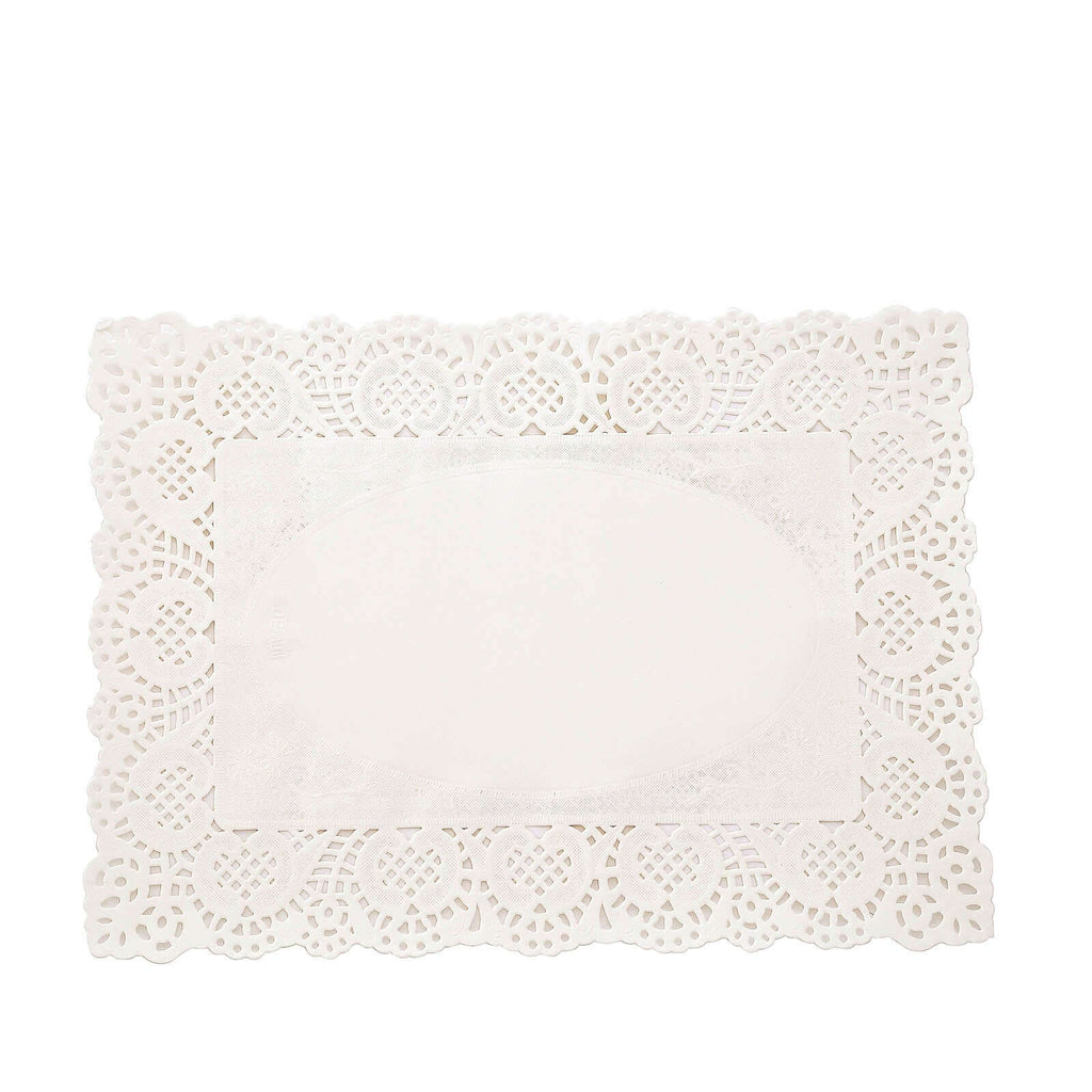 100 Pcs Paper 14"x10" Rectangle Placemats in White - Food Grade Lace Paper Doilies for Dessert Display & Table Decor