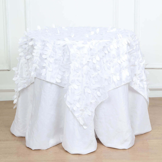 Taffeta 54"x54" Table Overlay Square Tablecloth White | Exquisite 3D Leaf Petal Design for Chic Wedding & Event Decor