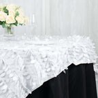 Taffeta 72"x72" Table Overlay Square Tablecloth White 3D Leaf Petal Design for Stylish Celebrations