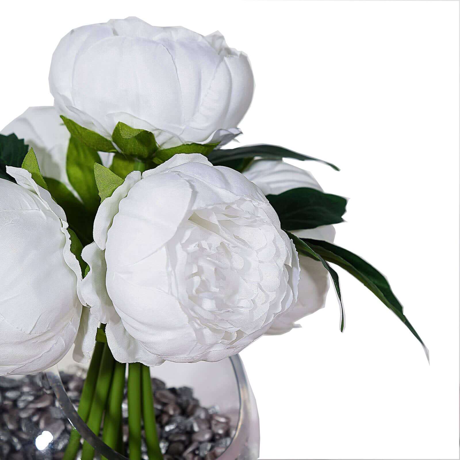5 Flower Head White Peony Bouquet Artificial Silk Peonies Spray