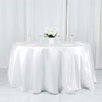 Satin 132" Round Tablecloth White - Stylish Seamless Table Cover for Weddings & Events