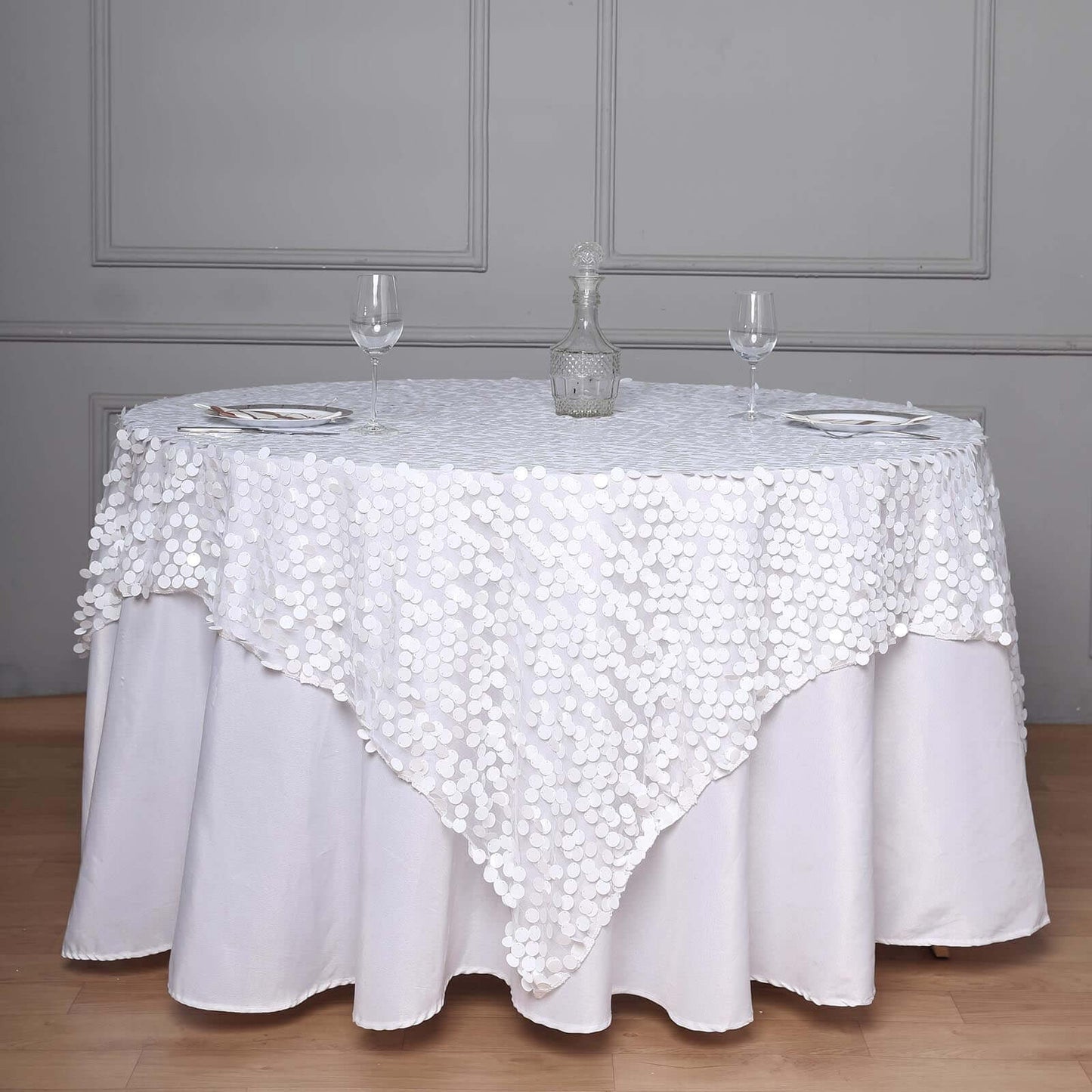 Sequin 72"x72" Table Overlay Square Tablecloth White - Big Payette Design for Classy Celebrations