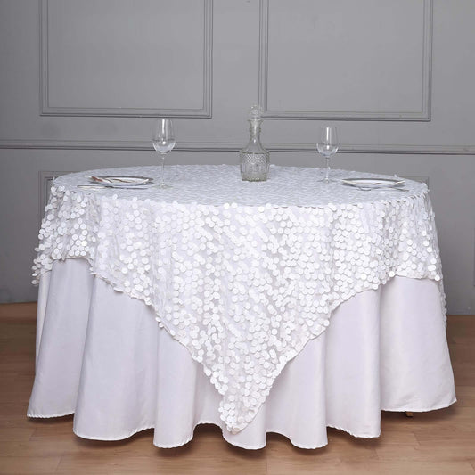 Sequin 72"x72" Table Overlay Square Tablecloth White - Big Payette Design for Classy Celebrations