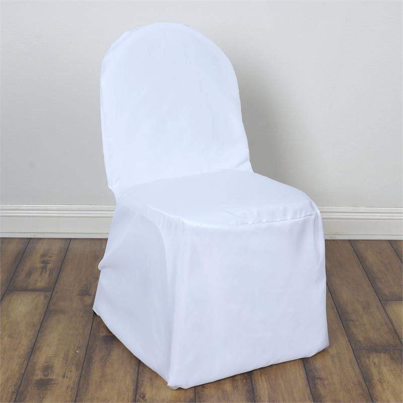 Polyester Slip On Banquet Chair Covers White - Stain-Resistant Reusable Durable Fabric