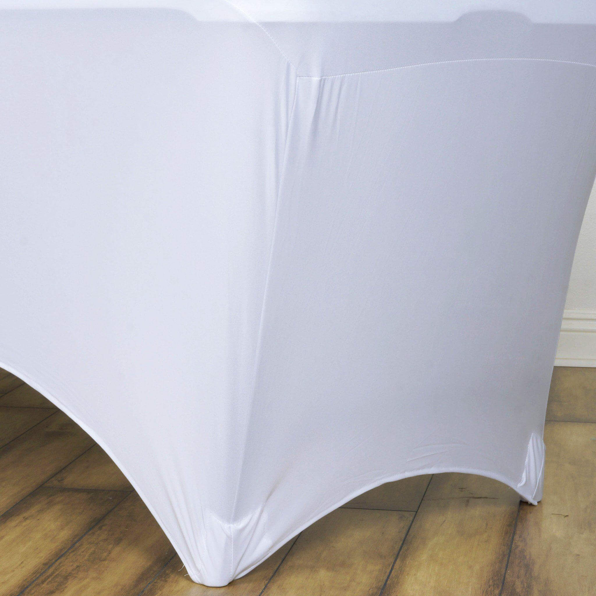 Stretch Spandex 6ft Rectangle Tablecloth White - Durable Form-Fitting Table Cover for Events & Presentations