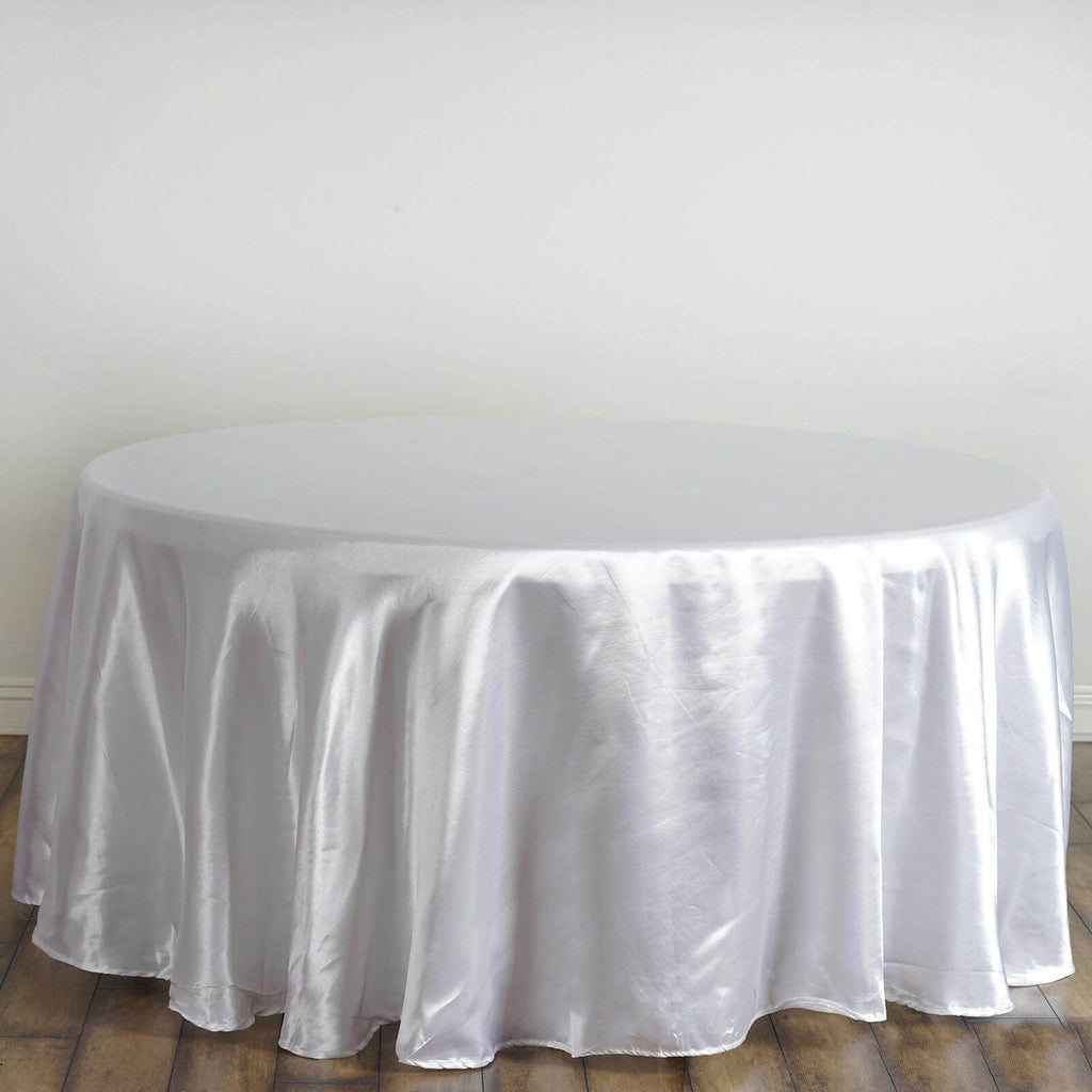 Satin 120" Round Tablecloth White - Stylish Seamless Table Cover for Weddings & Events