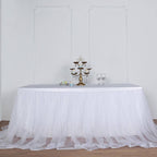 Extra Long Tulle 17ft Table Skirt White with Satin Edge - Table Cover for Baby Showers & Events