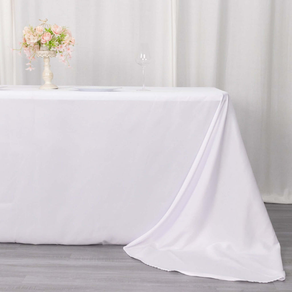 Polyester 90"x156" Rectangle Tablecloth White - Rounded Corners and Seamless Design for Luxe Events