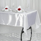 Satin Rectangular 60"x102" Tablecloth White - Smooth and Lustrous Finish for Weddings and Parties