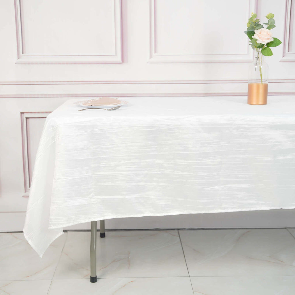 Taffeta 60"x102" Rectangle Tablecloth White - Accordion Crinkle Design for Modern Gatherings