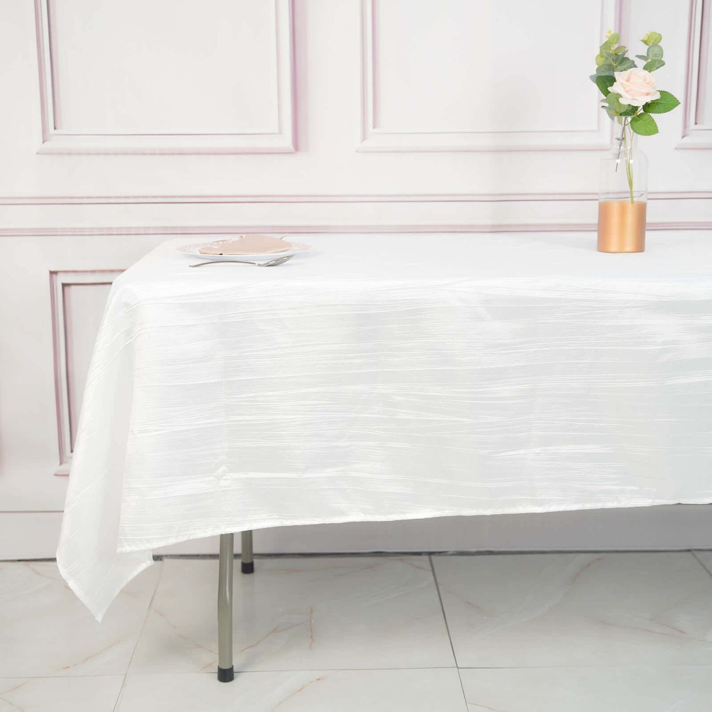 Taffeta 60"x102" Rectangle Tablecloth White - Accordion Crinkle Design for Modern Gatherings