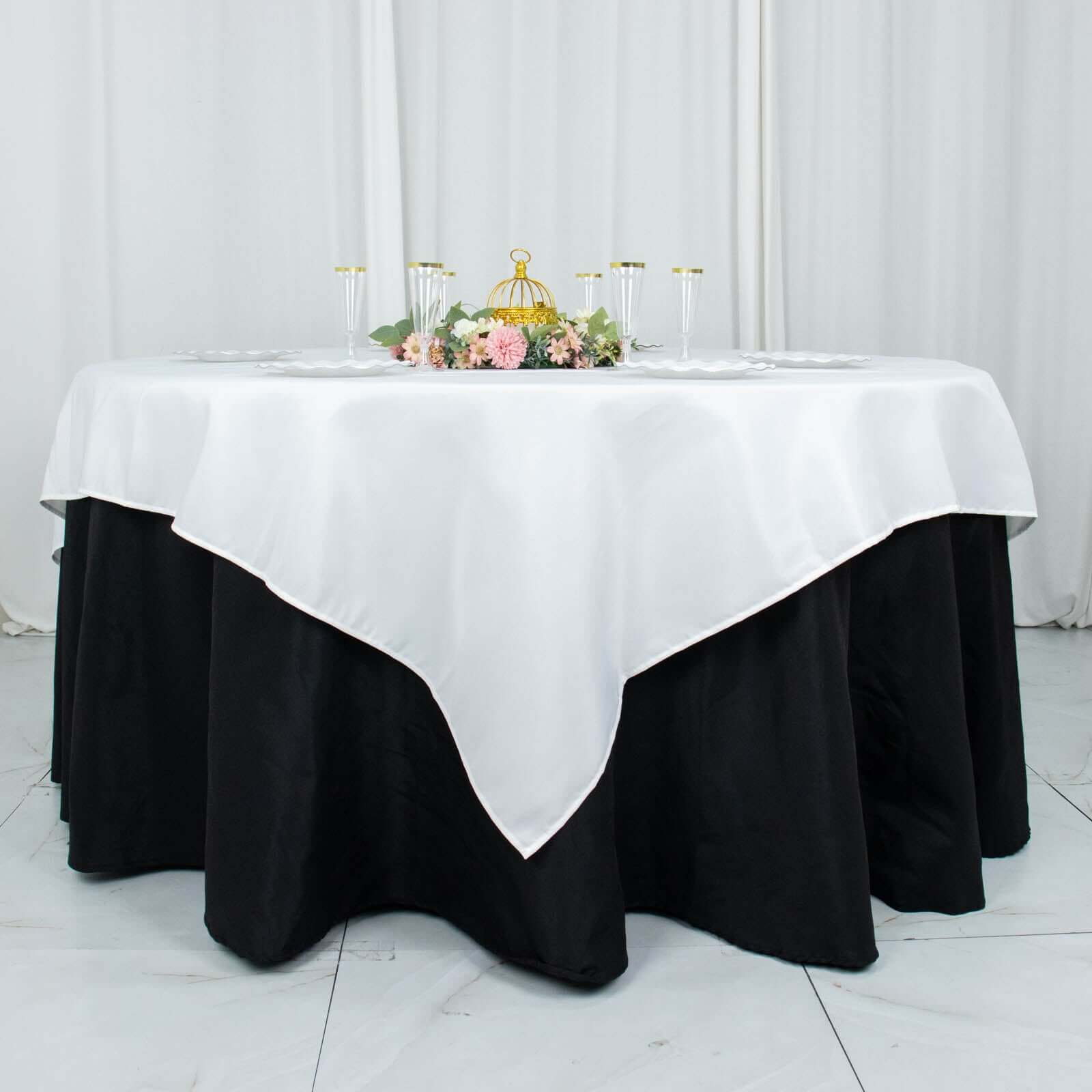 Premium Polyester 70"x70" Table Overlay Square Tablecloth White 220GSM Wrinkle-Resistant Table Cover for Stylish Gatherings