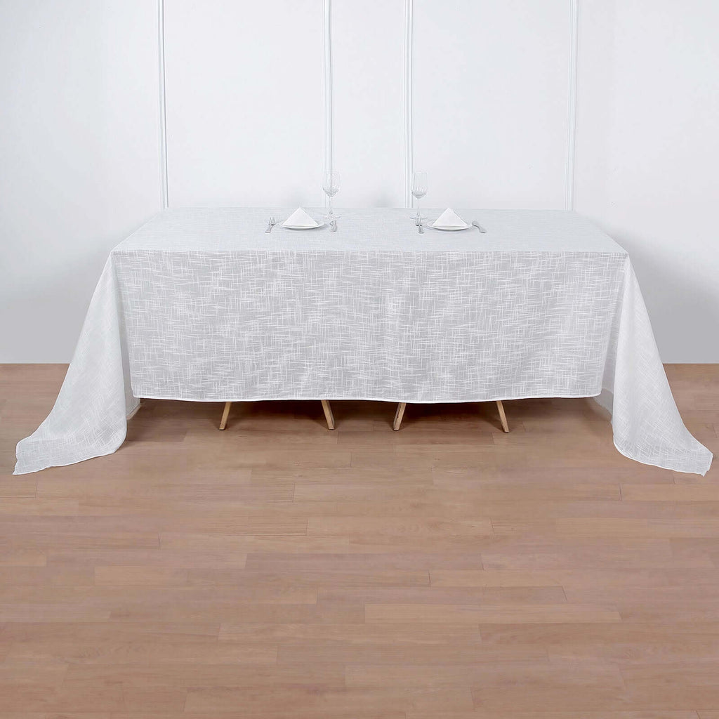 Faux Linen 90"x156" Rectangular Tablecloth White - Slubby Texture Wrinkle-Resistant Seamless Table Cover for Weddings and Events