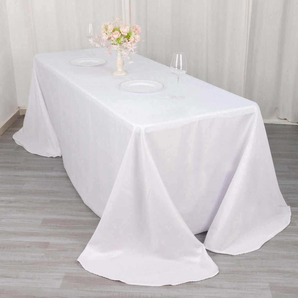 Polyester 90"x132" Rectangle Tablecloth White - Rounded Corners and Seamless Design for Sophisticated Gatherings