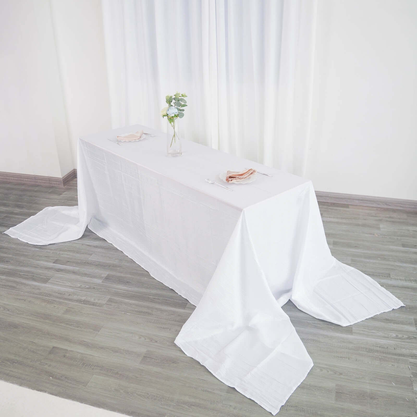 Taffeta 90"x156" Rectangle Tablecloth White - Seamless Accordion Crinkle Design for Stylish Celebrations