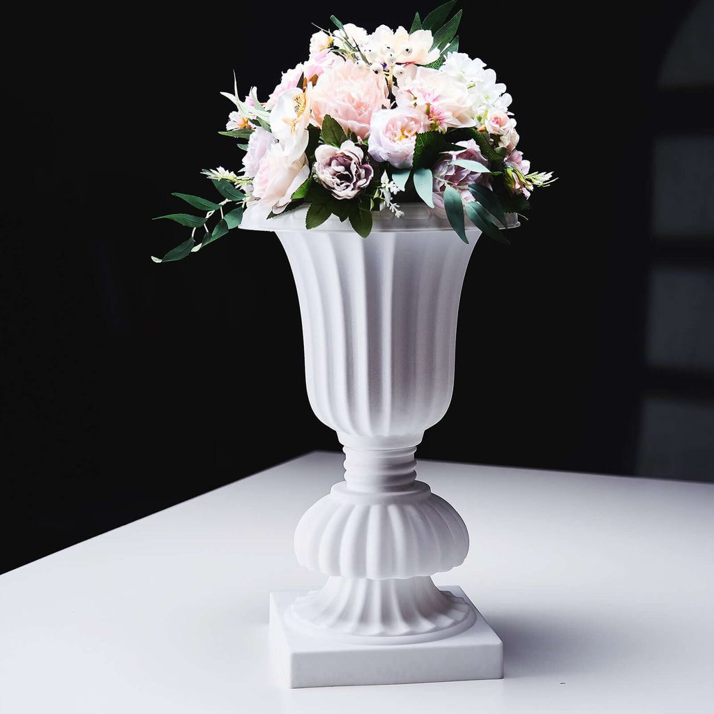 2 Pack 20" White Urn Planter, Floral Pedestal Flower Pot Plant Stand - PVC