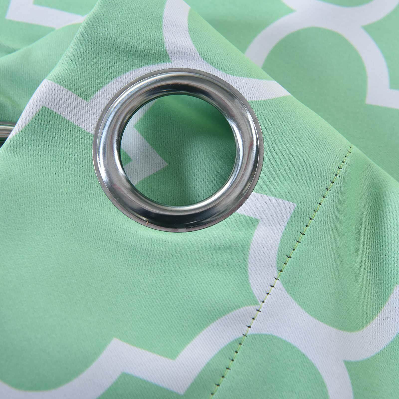 2 Pack White Mint Lattice Print Thermal Blackout Curtains With Chrome Grommet Window Treatment Panels - 52"x108"