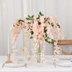 5 Pack 44" Silk Hanging Wisteria Flower Garland Vines in Blush, 3 Strands in 1 Bush