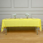 Plastic Table Cover White/Yellow Checkered Rectangle - Lightweight PVC Disposable Tablecloth 54"x108"
