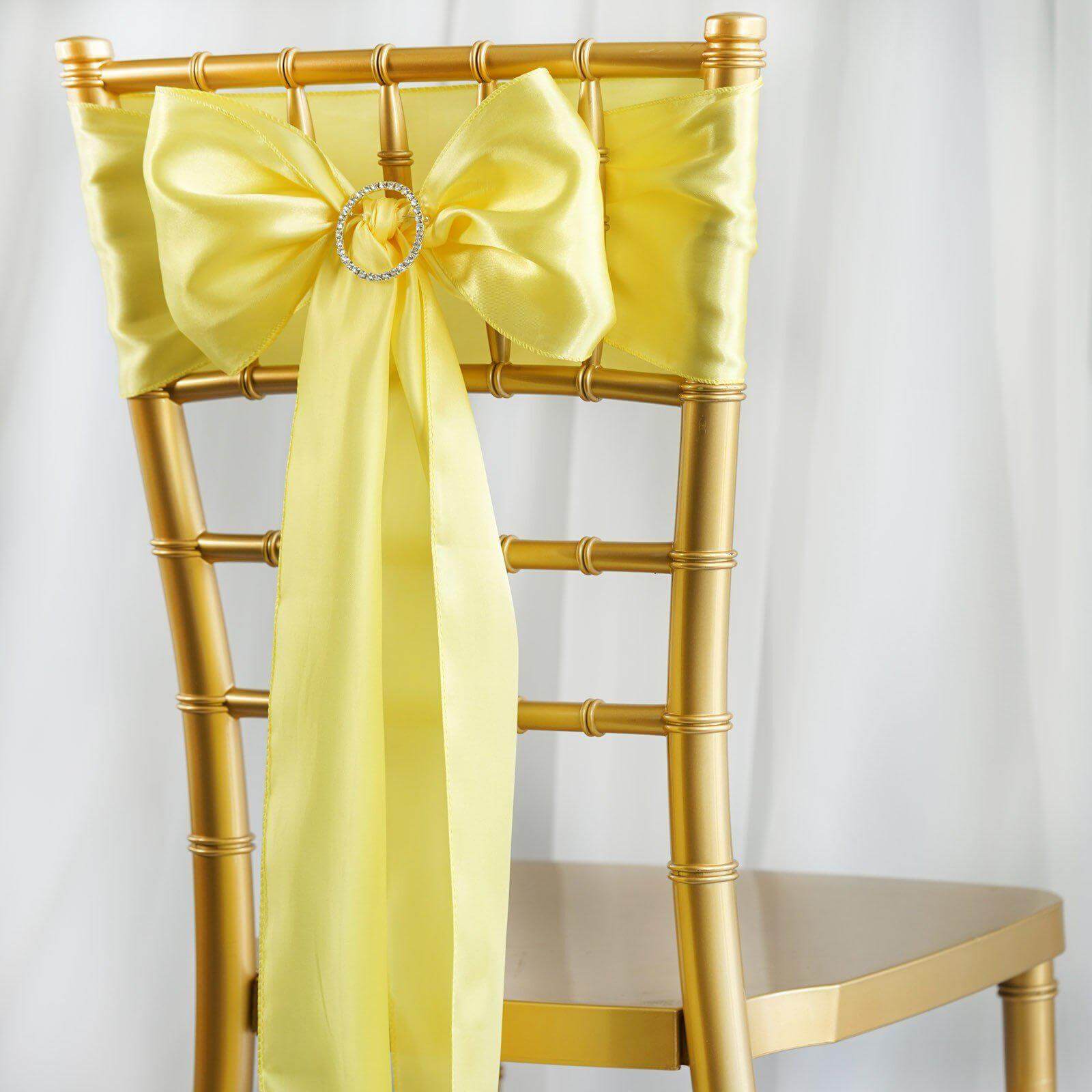 5 Pack Satin Chair Sashes Yellow - Durable Chair Bows with Shiny Finish 6"x106"