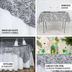 Taffeta 72"x72" Table Overlay Black and White -Tiger Print Design for Jungle Theme Parties