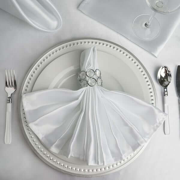 5 Pack Satin 20"x20" Napkins White - Luxurious Shine & Smooth Dinner Napkins for Upscale Events