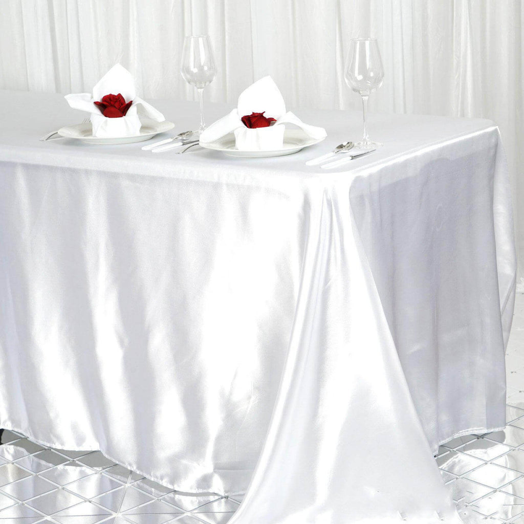 Satin Rectangular 90"x156" Tablecloth White - Seamless Stylish Table Cover for Wedding & Event Decoration