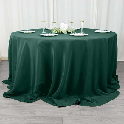 Premium Polyester 132" Round Tablecloth Hunter Emerald Green - Seamless 220GSM Wrinkle-Resistant Table Cover
