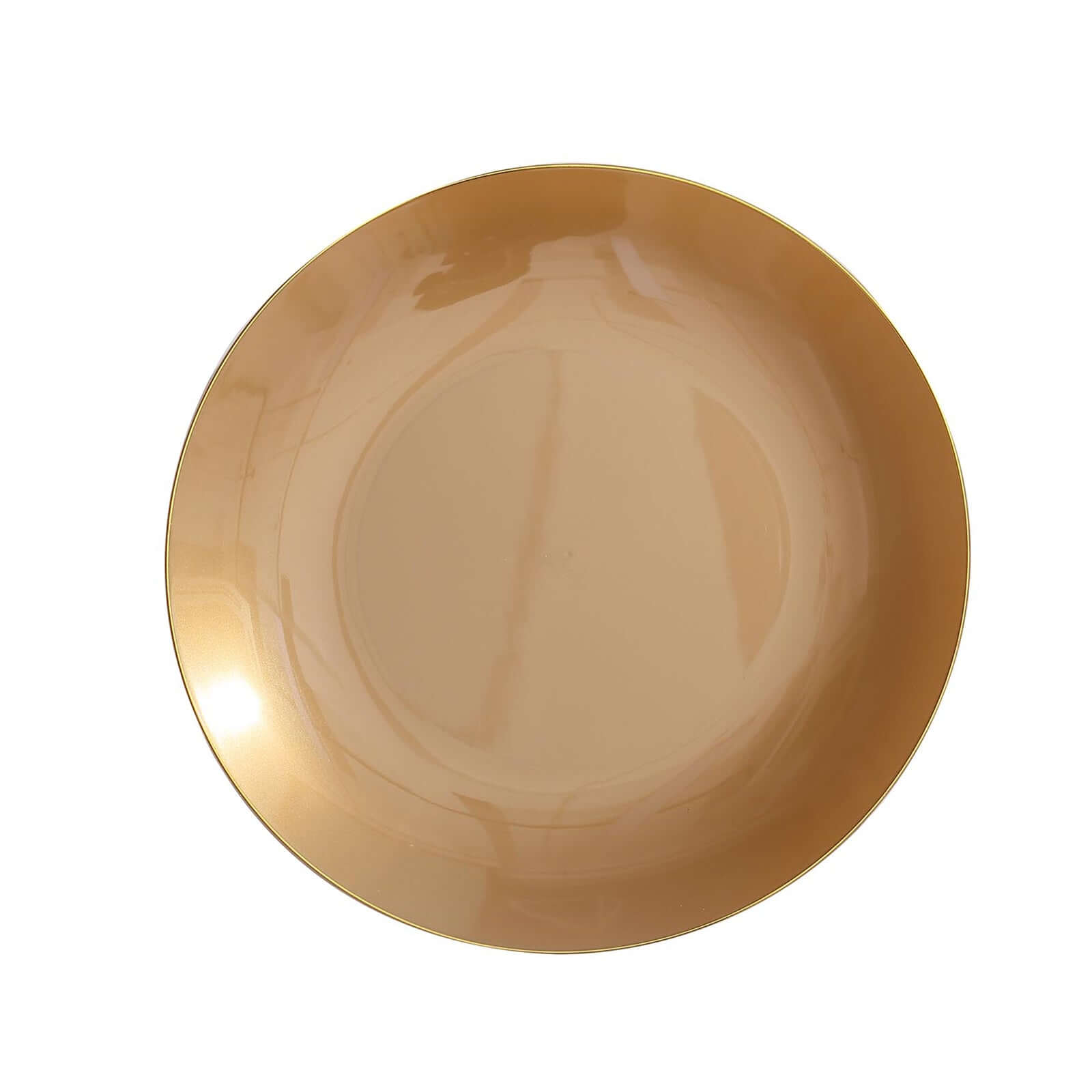10-Pack Plastic 10" Round Dinner Plates in Gold with Gold Rim - Glossy Disposable Party Plates