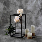 2-Pack Wedding Flower Stand Matte Black Metal Geometric Column Frame Rectangular - Versatile Floral Pedestal for Sophisticated Arrangements 16"