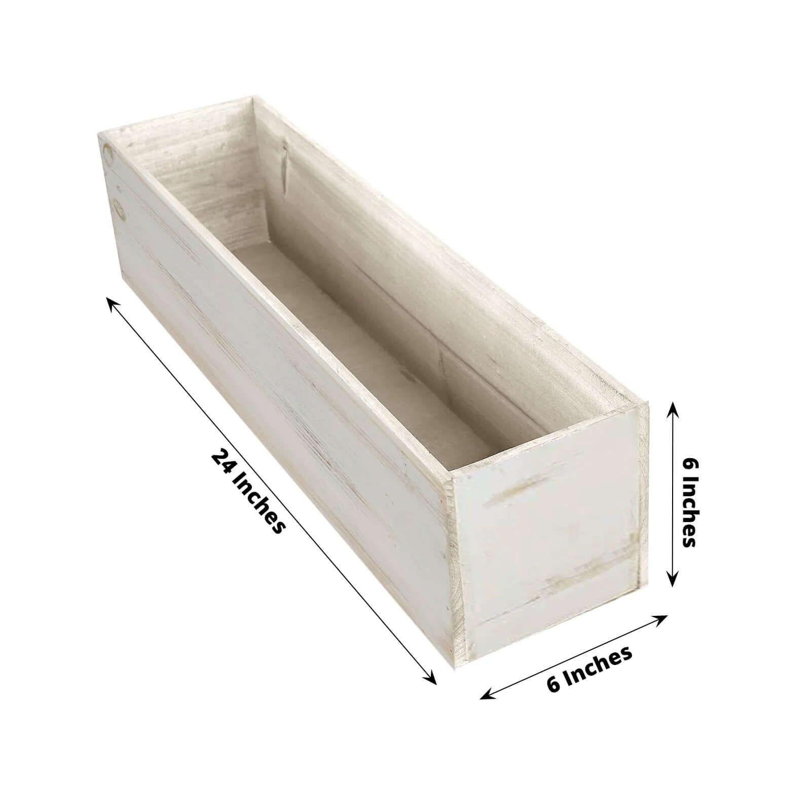 Whitewash Wood Planter Rectangular Box 24"x6"- Natural Decor with Removable Plastic Liner for Tables