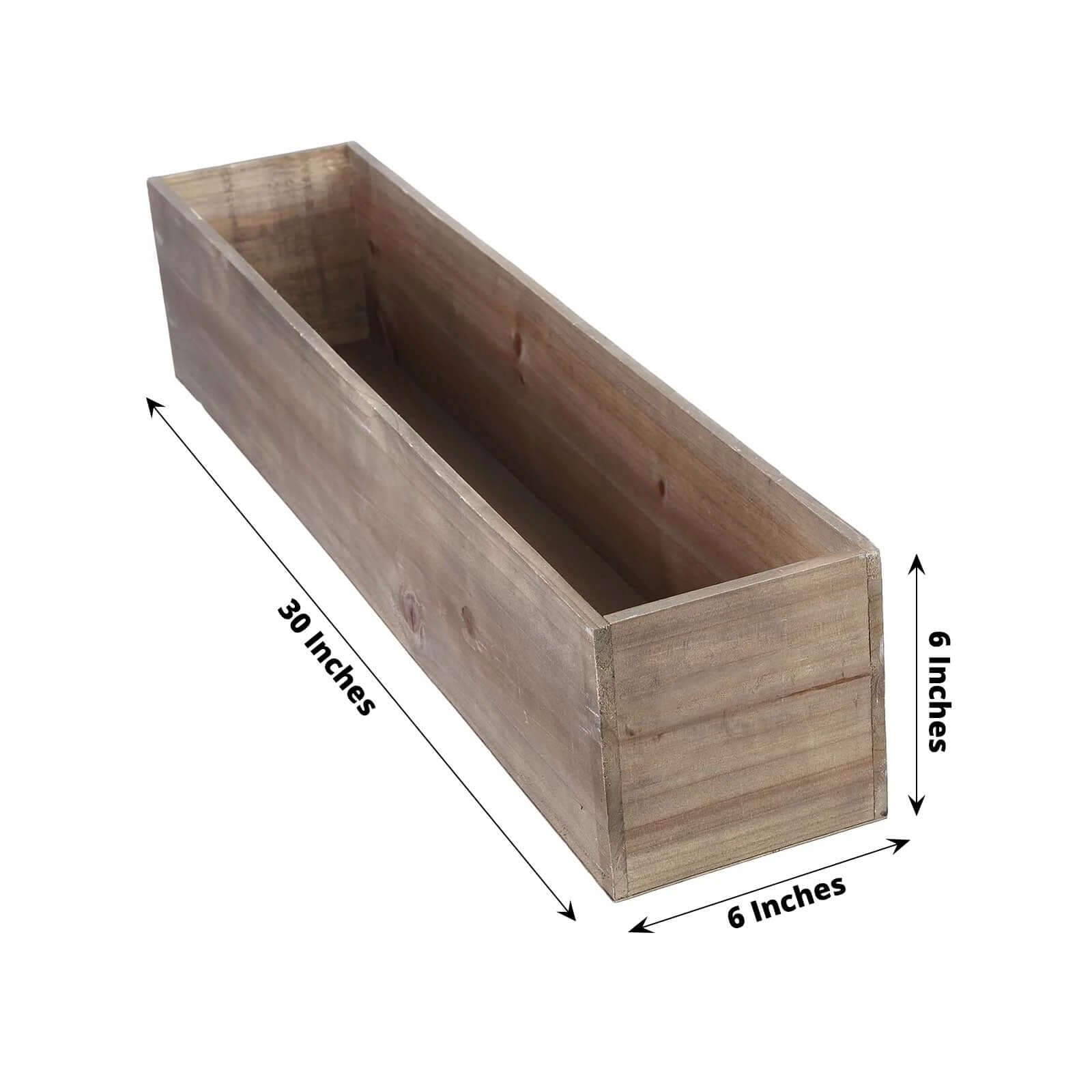 Natural Wood Planter Rectangular Box 30"x6"- Durable Decor with Removable Plastic Liner for Tables