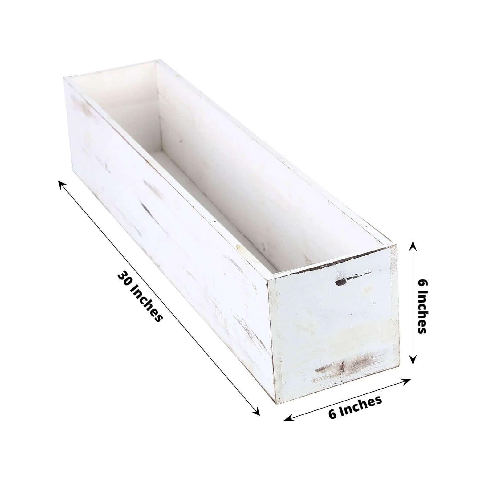 White Wood Planter Rectangular Box 30"x6"- Durable Decor with Removable Plastic Liner for Tables