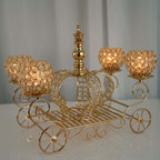 Candle Holder 4-Arm Gold Metal Crystal Cinderella Carriage Wedding Centerpiece - Decorative Display 18"